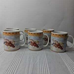 Fitz and Floyd 1994 Habitat American Cherub Set of 6 Coffee Tea Mugs 4"